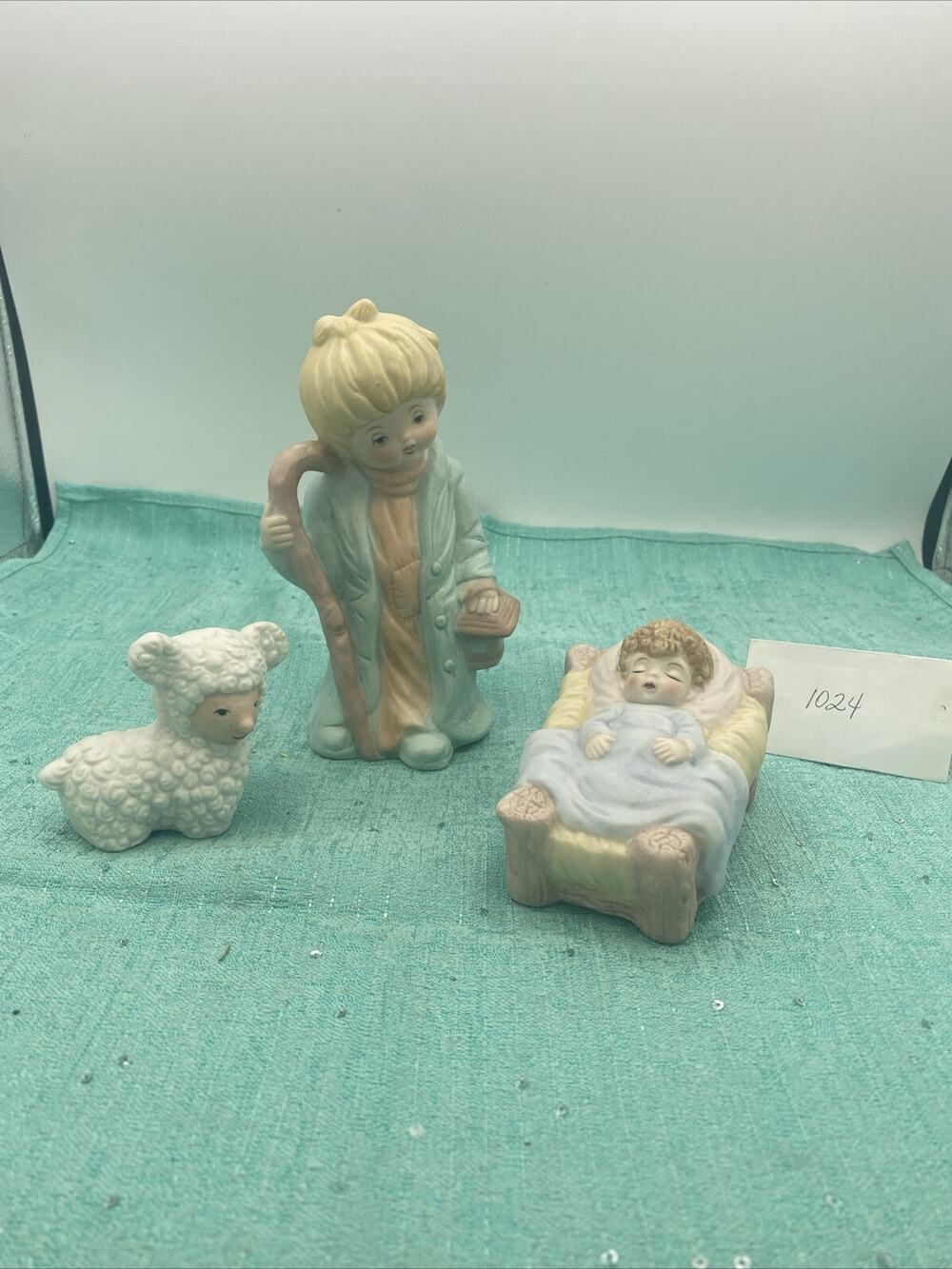 VTG Porcelain Nativity Set Joseph Jesus Sheep/Taiwan